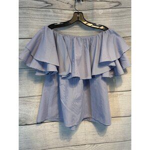 Blue & White Off-Shoulder Ruffle Blouse Size S